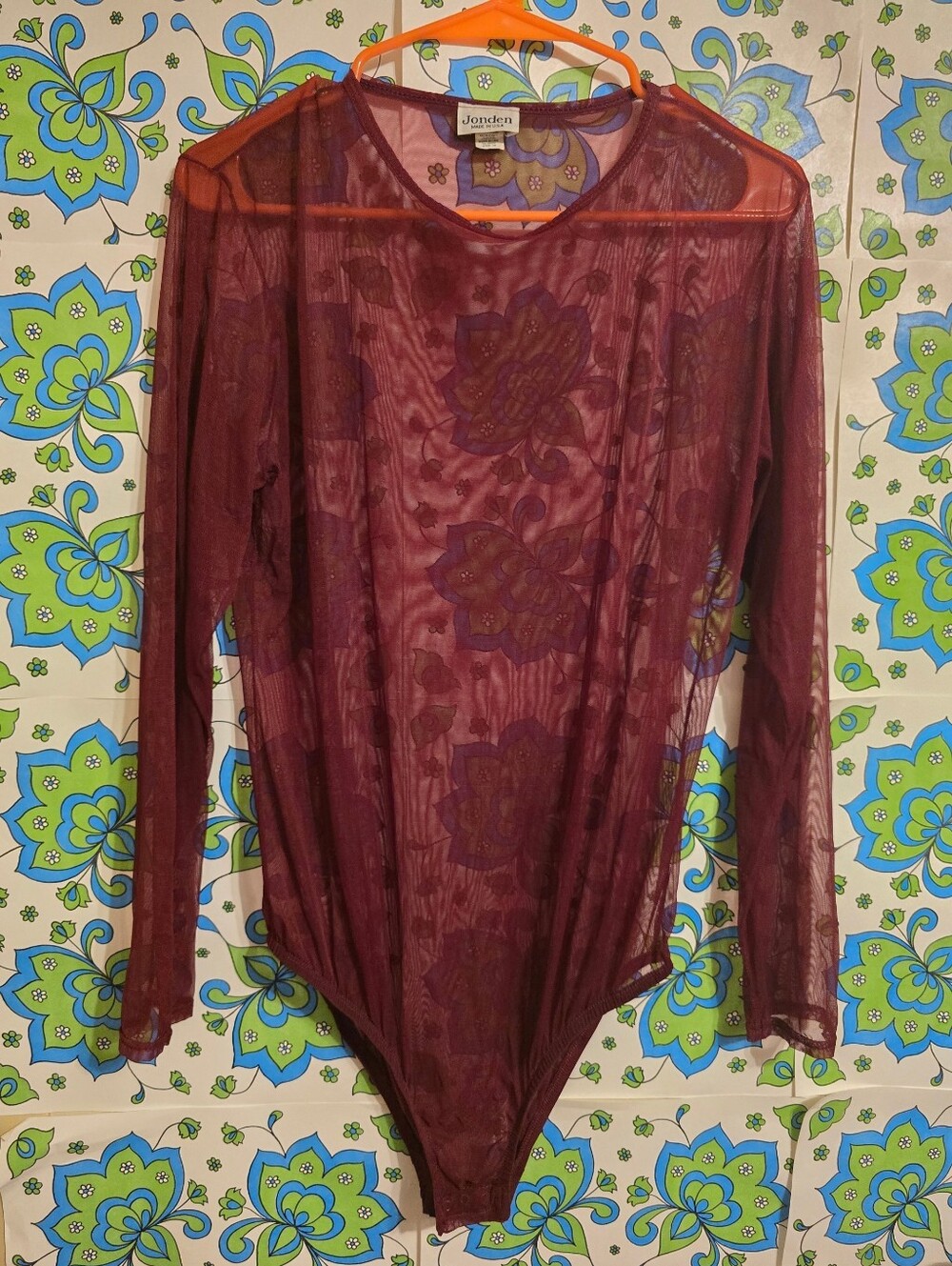 Vintage | Sheer Long-Sleeve Burgundy Bodysuit